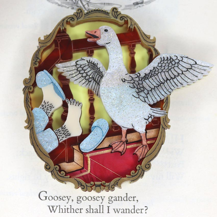 Goosey Goosey Gander Brooch By Gory Dorky