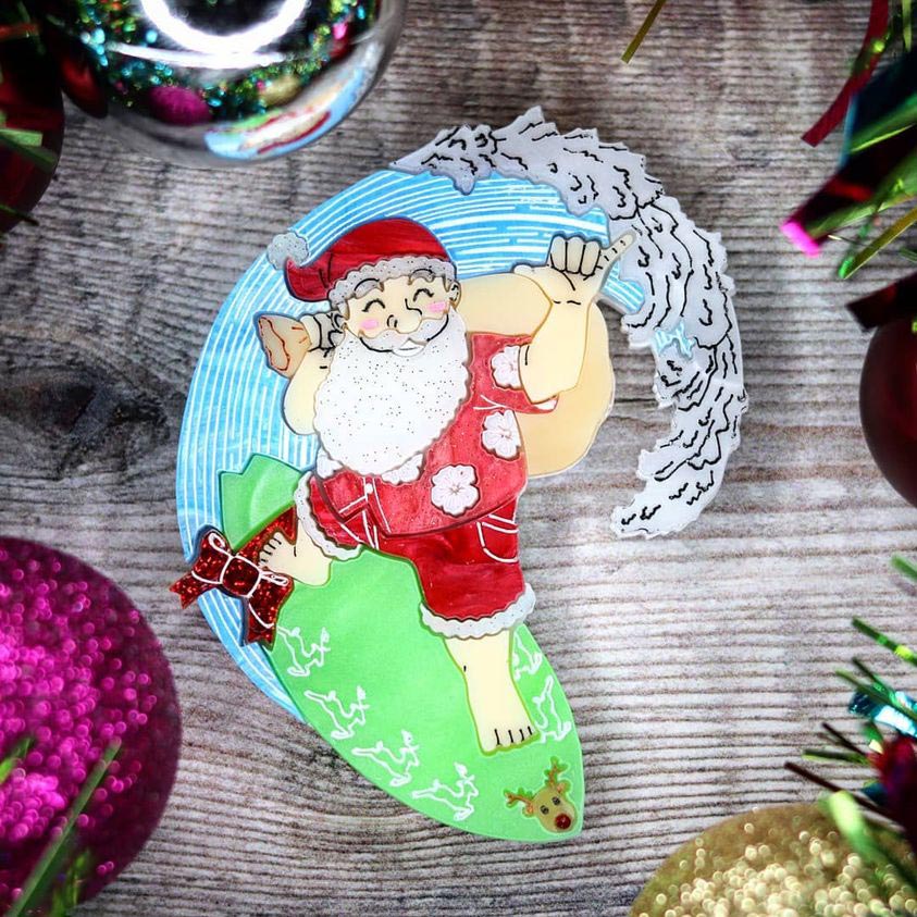 Hawaiian Santa Brooch By Gory Dorky