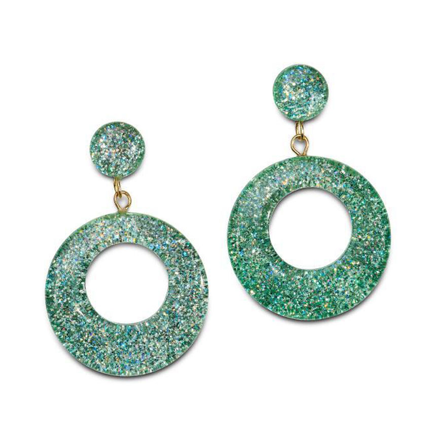 New Green Lagoon Glitter Drop Hoop Earrings By Splendette