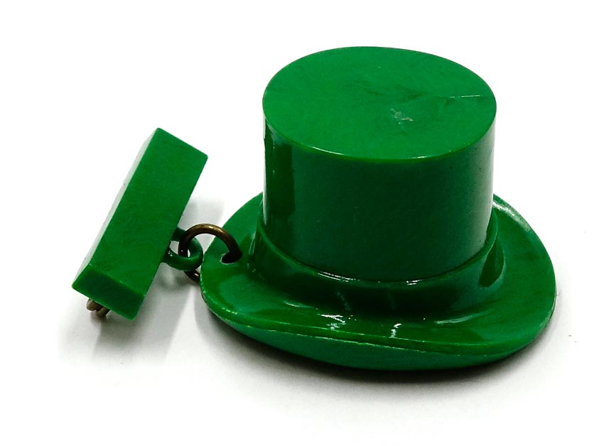 Vintage Green Plastic Top Hat Pin