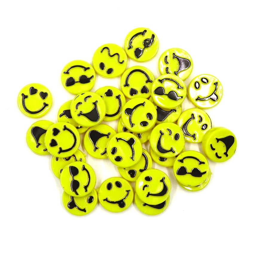 Flat Yellow Plastic Smiley Face Emoji Beads 30 Pieces
