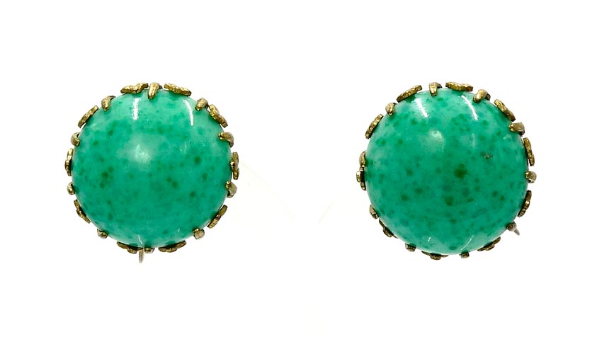Vintage Miriam Haskell Green Speckled Art Glass Earrings