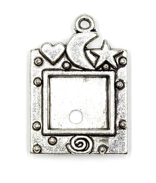 Antiqued Silver Heart Moon Star Photo Frame Charm