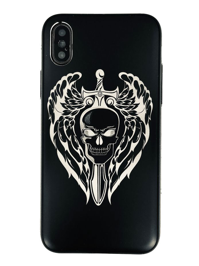 iPhone & Samsung Aluminum Metal Cell Phone Case Cover Skull Wings & Sword #0282