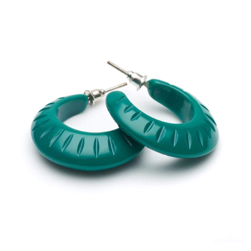 Jade Green Fakelite Hoop Earrings By Splendette