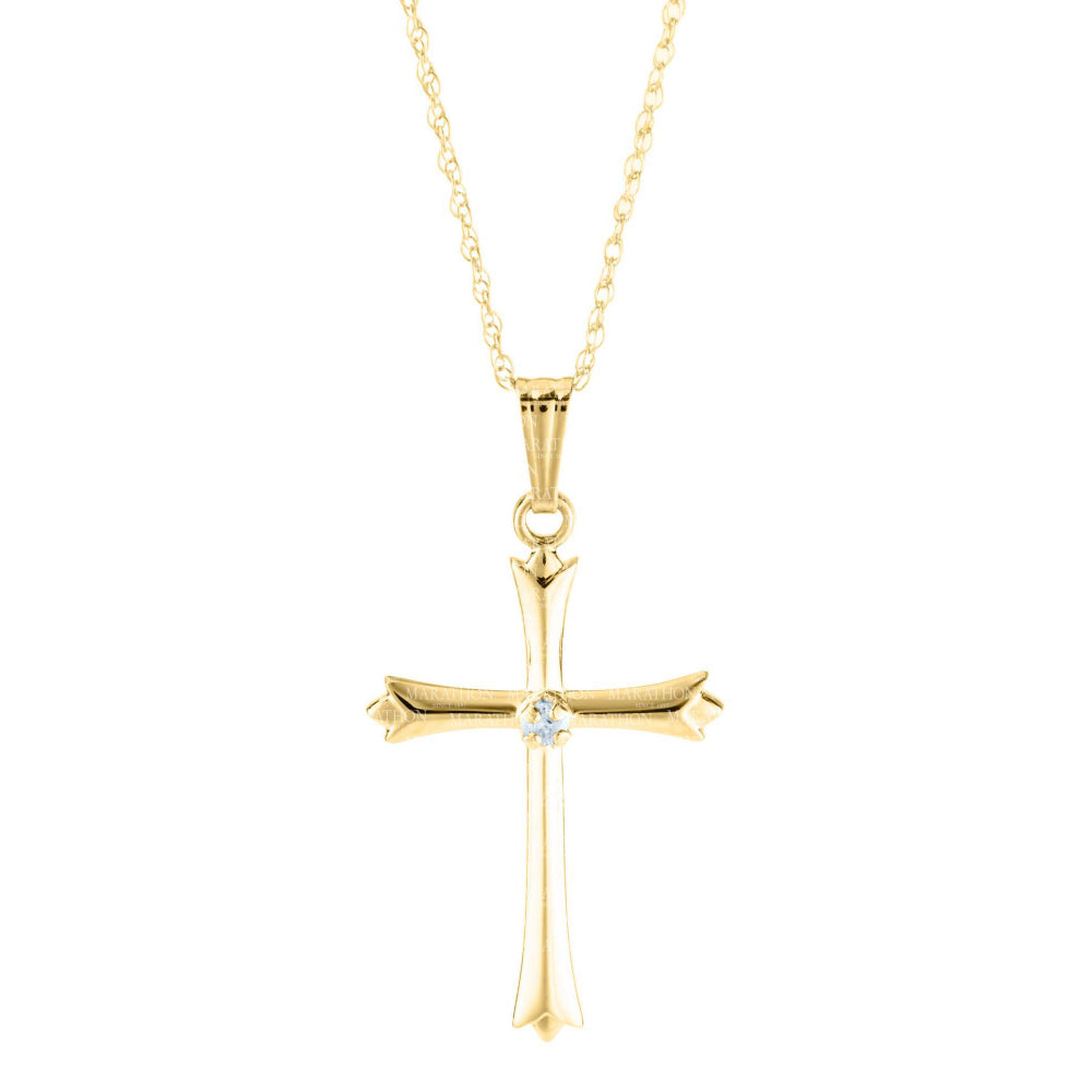 14k Gold Cross Pendant Necklace with Single Diamond