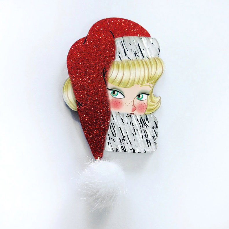 Blonde Haired Santa Claus Girl Brooch By Laliblue