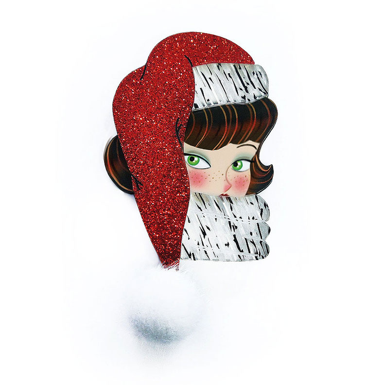 Brunette Santa Claus Girl Brooch By Laliblue