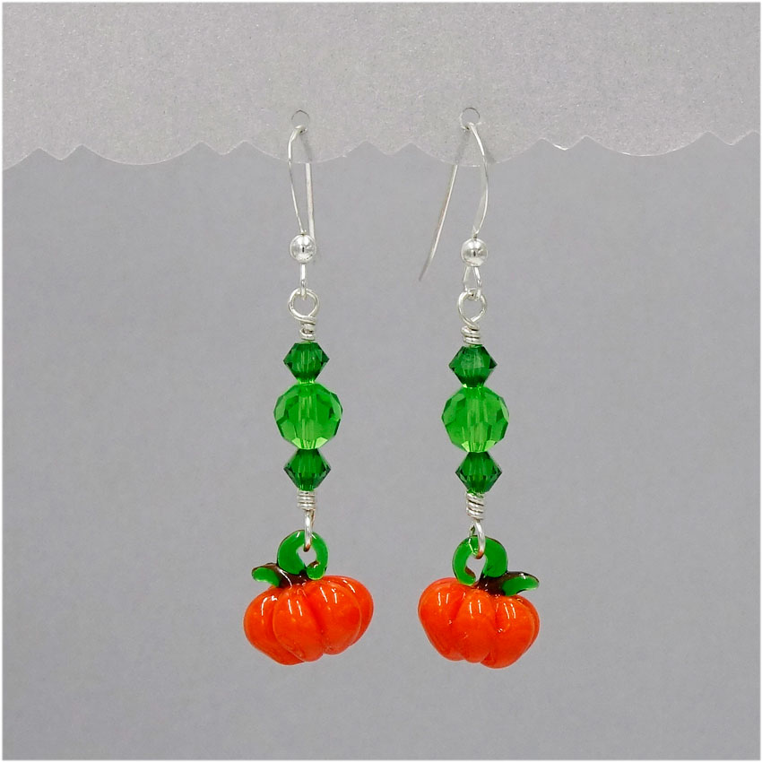 Sterling Crystal Lampwork Pumpkin Earrings