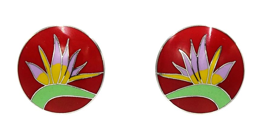 Vintage Laurel Burch Red Bird Of Paradise Earrings