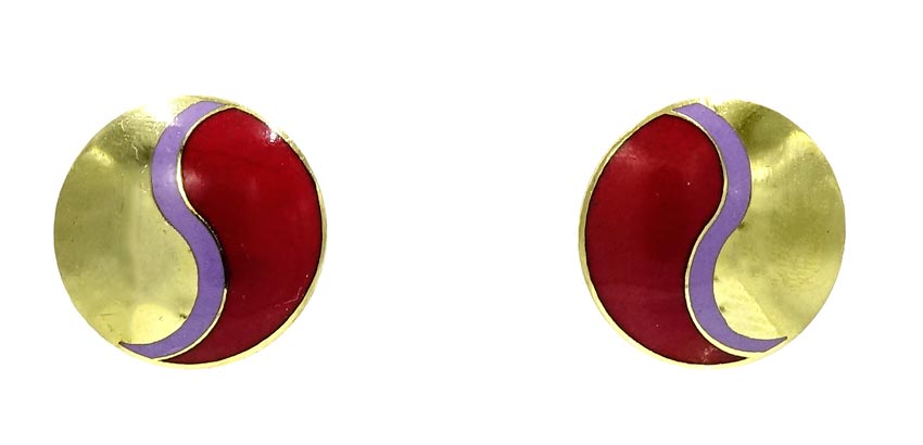 Vintage Laurel Burch Red Lavender Yin Yang Earrings