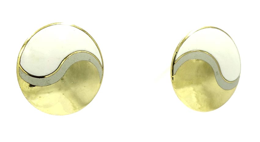 Vintage Laurel Burch White Gray Yin Yang Earrings