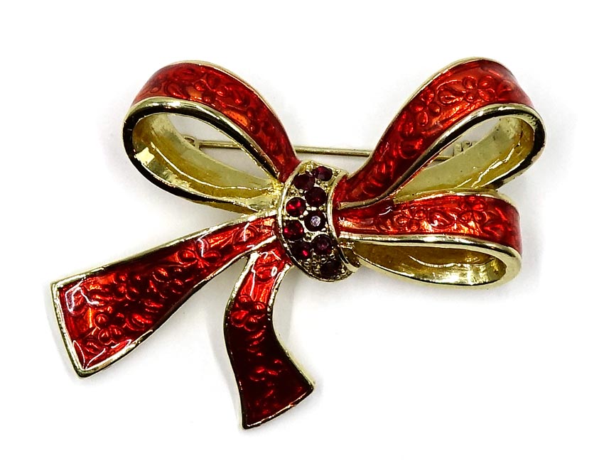 Red Rhinestone And Enamel Bow Pin By Liz Claiborn