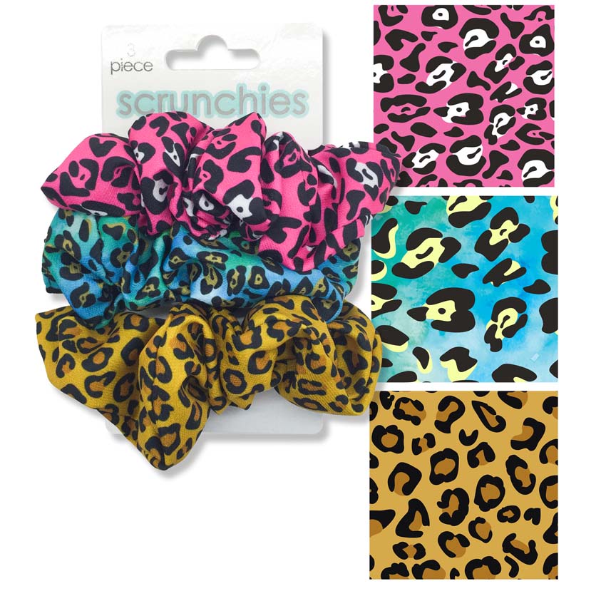Leopard Print Hair Scrunchies Set Of Three