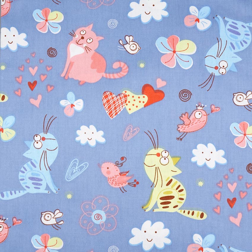 Light Blue Cat Print Scarf By Unique Vintage