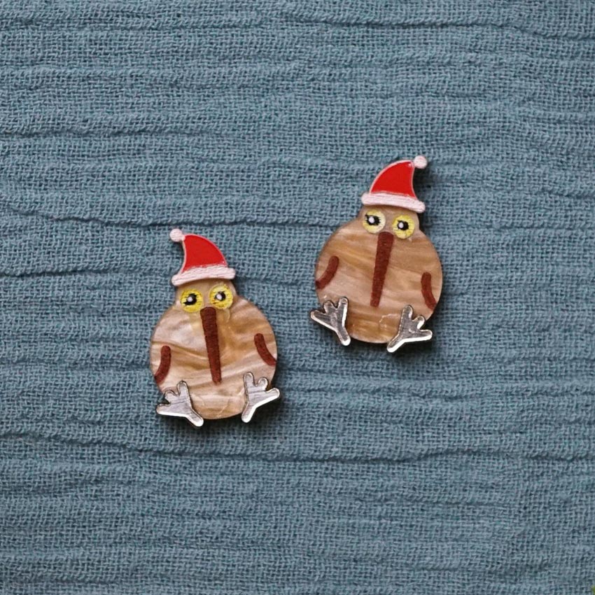 Kiwi Santa Stud Earrings By Lost Kiwi Designs