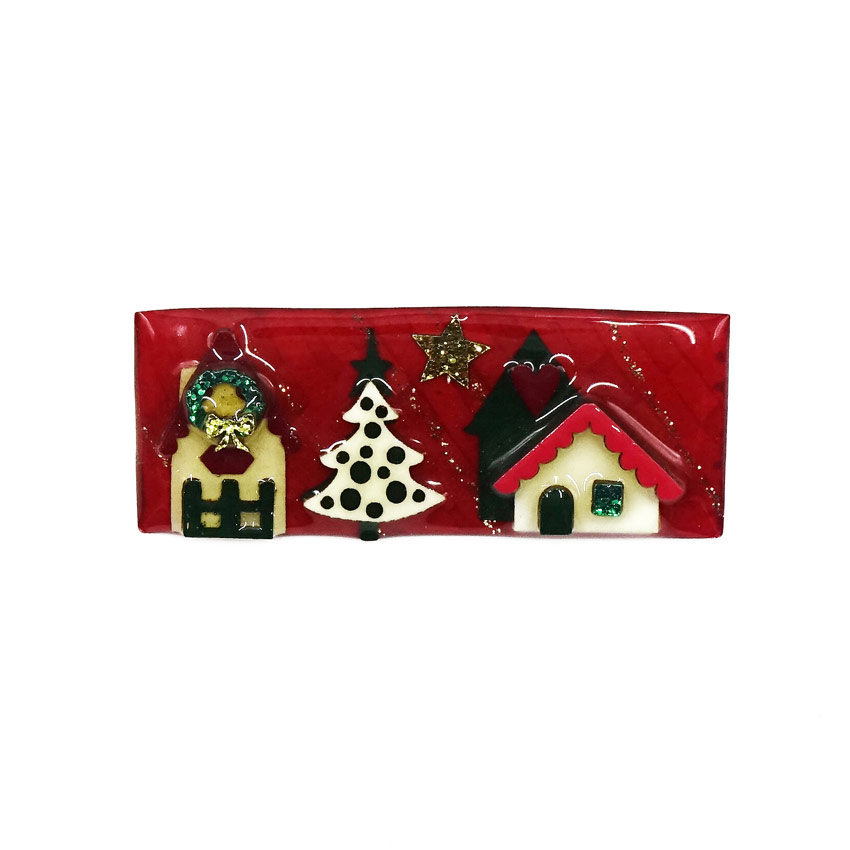 Lucinda Christmas House Pin Rectangle With Star Heart Wreath And Tree