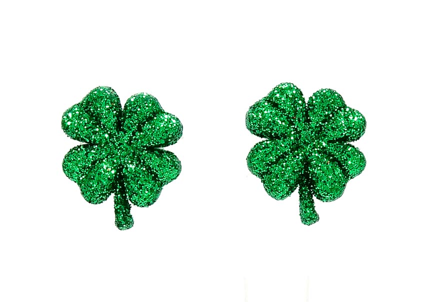 Green Glitter Four Leaf Clover Earrings