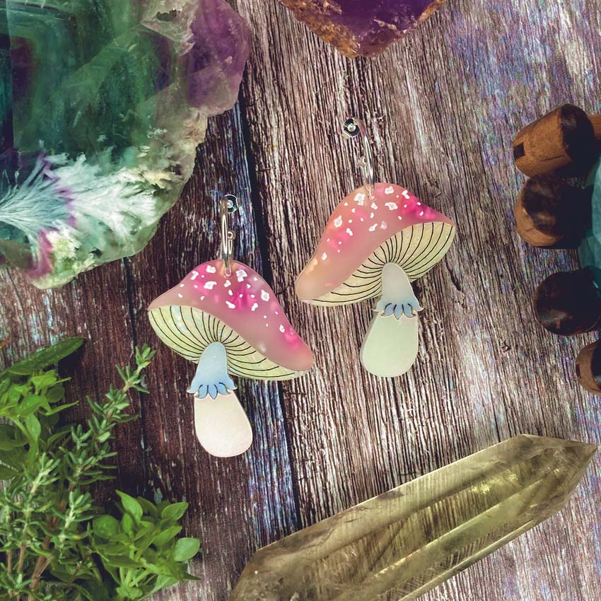 Pink Magic Mushroom Earrings By Kimchi And Coconut - Limited
