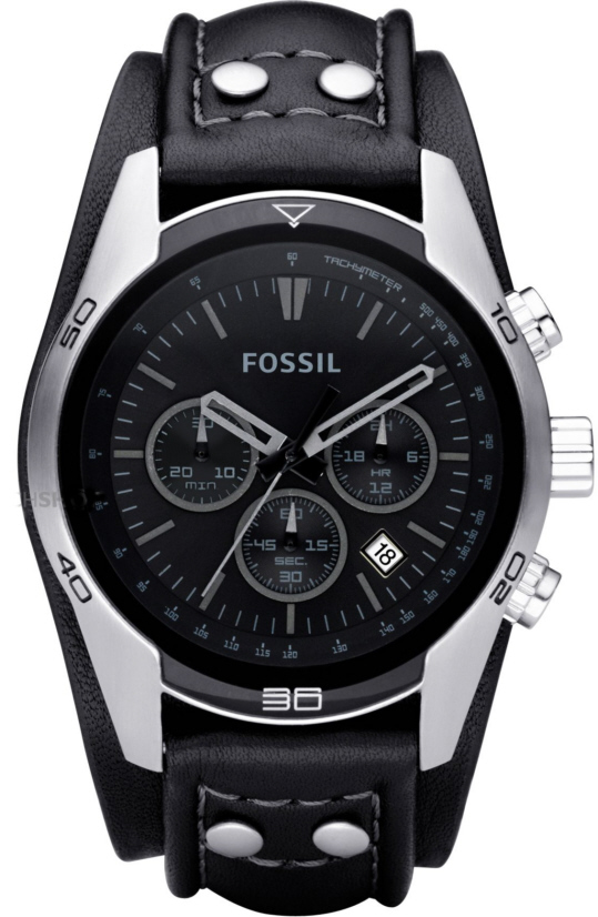 Men's Fossil Black Chronograph Leather Cuff Watch CH2586