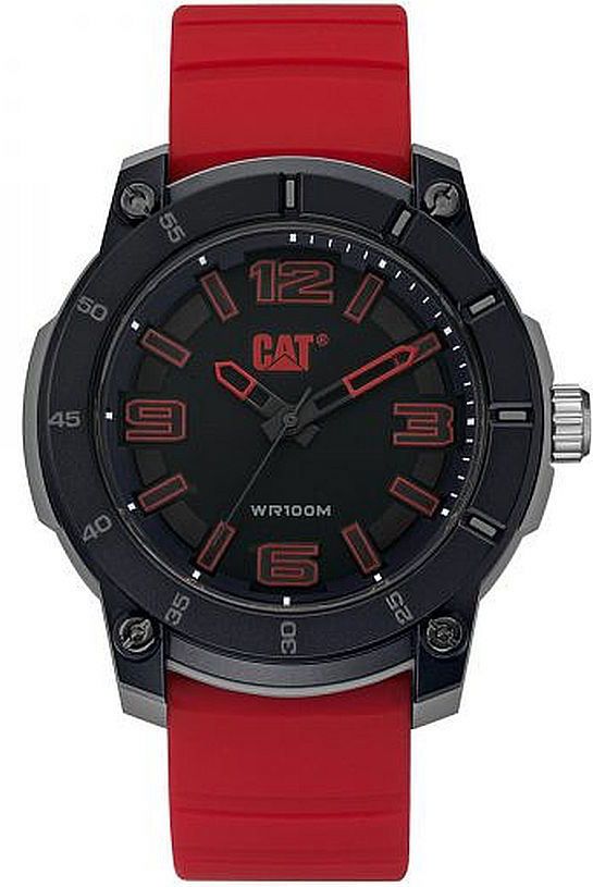 Men's CAT Caterpillar Analog Red Rubber Strap 45mm Watch LG14028128