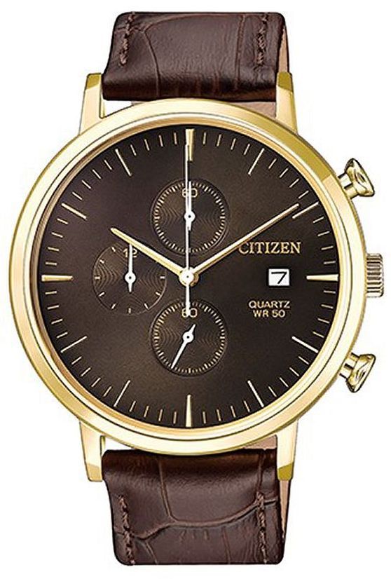 Men's Citizen Chronograph Brown Leather Band Watch AN3612-09X