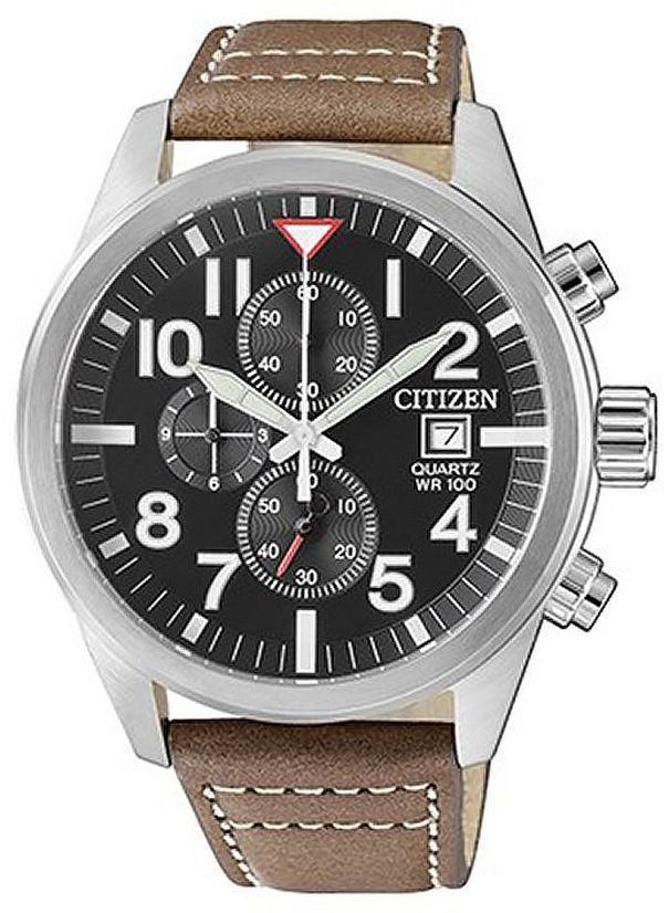 Men's Citizen Chronograph Leather Strap Watch AN3620-01H