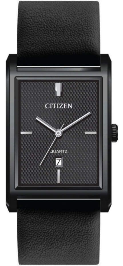 Men's Citizen Dress Black Case and Leather Strap Watch BH3005-05E
