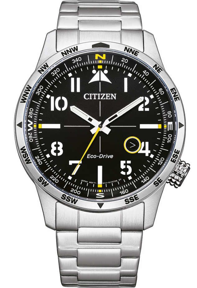 Men's Citizen Eco-Drive Aviator Pilot Style Steel Watch BM7550-87E