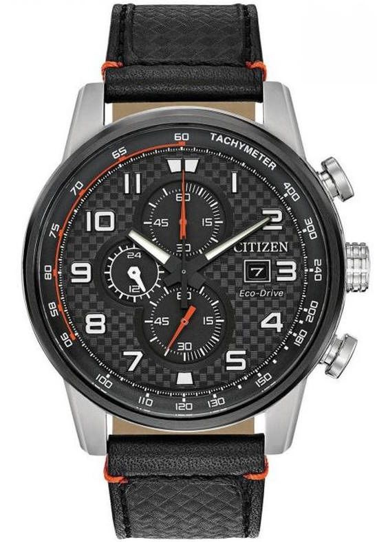 Men's Citizen Primo Chronograph Black Leather Band 45mm Watch CA0681-03E