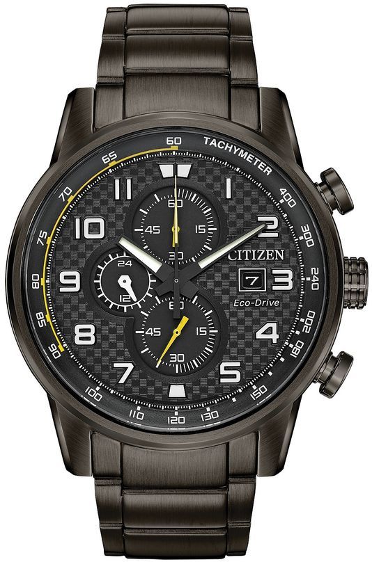 Men's Citizen Primo Chronograph Black Steel 45mm Watch CA0687-58E