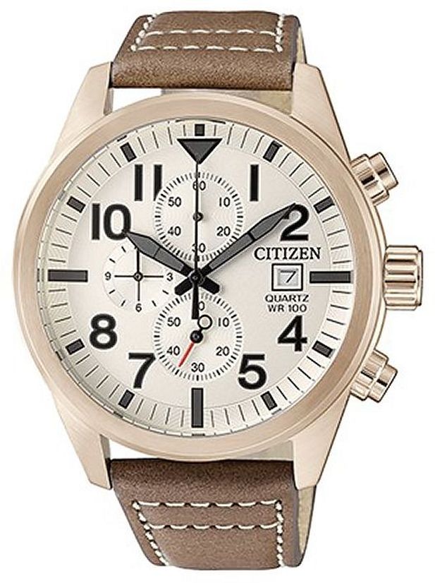 Men's Citizen Rose Gold Chronograph Leather Strap Watch AN3623-02A