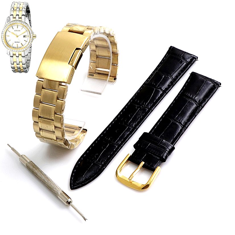 Steel and Leather Replacement Watch Band Fits Citizen EW1908-59A E011-S084470
