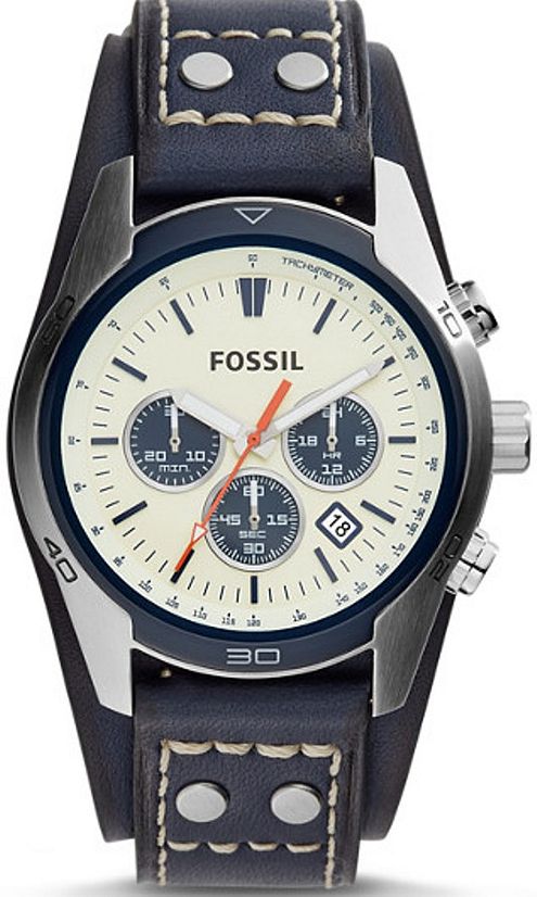 Men's Fossil Coachman Chronograph Blue Leather Strap Watch CH3051