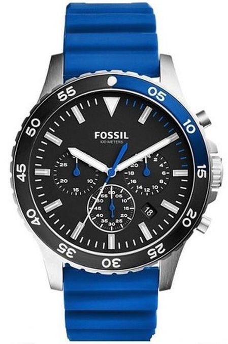 Men's Fossil Crewmaster Blue Silicone Strap Chronograph Watch CH3055