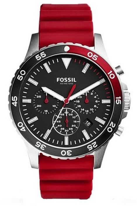 Men's Fossil Crewmaster Red Strap Chronograph Watch CH3056