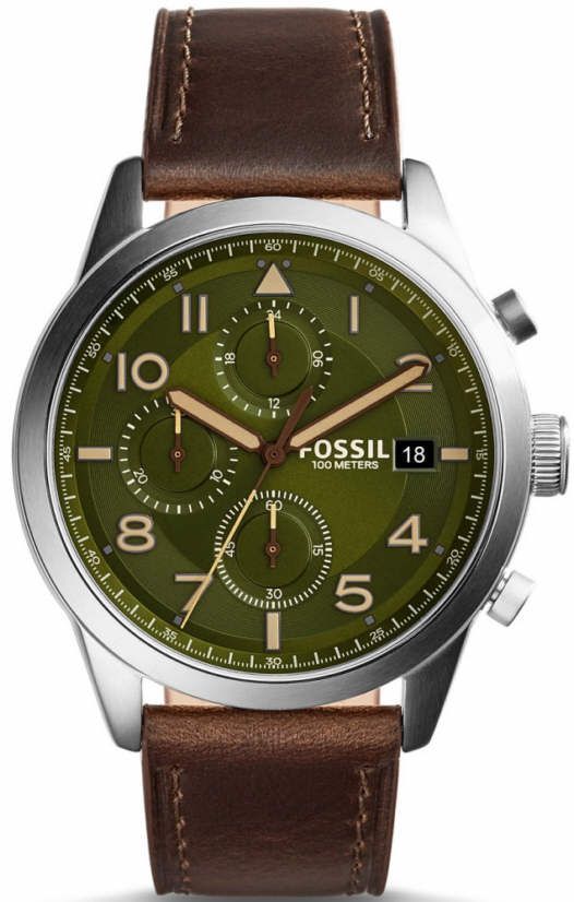 Men's Fossil Daily Chronograph Dark Brown Leather Strap Watch FS5166