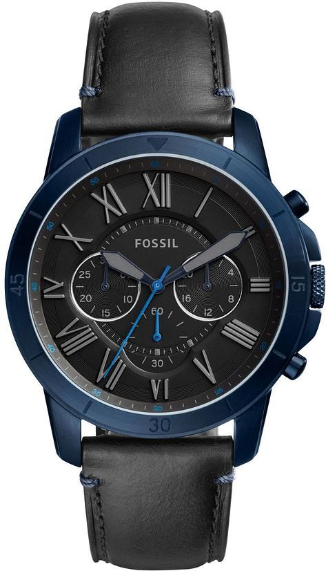 Men's Fossil Grant Sport Chronograph Black Leather Watch FS5342