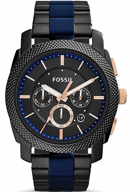 Men's Fossil Machine Black and Blue Chronograph Watch FS5164
