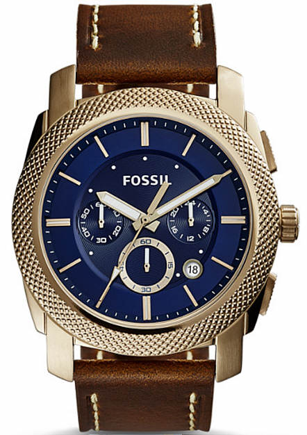 Men's Fossil Machine Chronograph Brown Leather Watch FS5159