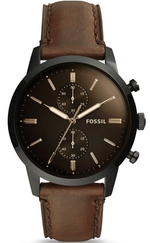 Men's Fossil Townsman Brown Dial Leather Chronograph Watch FS5437