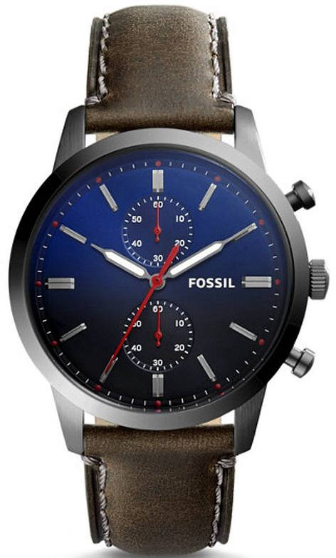 Men's Fossil Townsman Dark Brown Leather Chronograph Watch FS5378