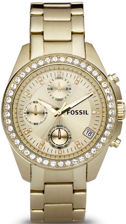 Women's Gold Fossil Decker Chronograph Glitz Watch ES2683