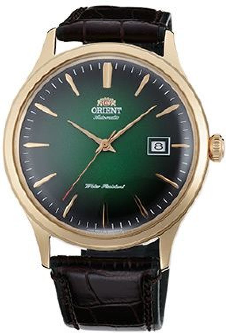 Men's Orient Bambino Automatic Green Dial Leather Strap Gold Tone Watch AC08002F