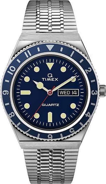 Men's Timex Q Reissue 38mm Blue Dial Diver Style Watch TW2U61900