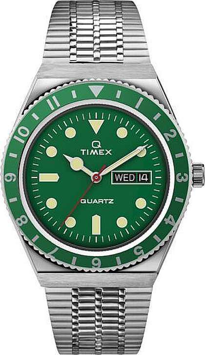 Men's Timex Q Reissue 38mm Green Dial Diver Style Watch TW2U61700
