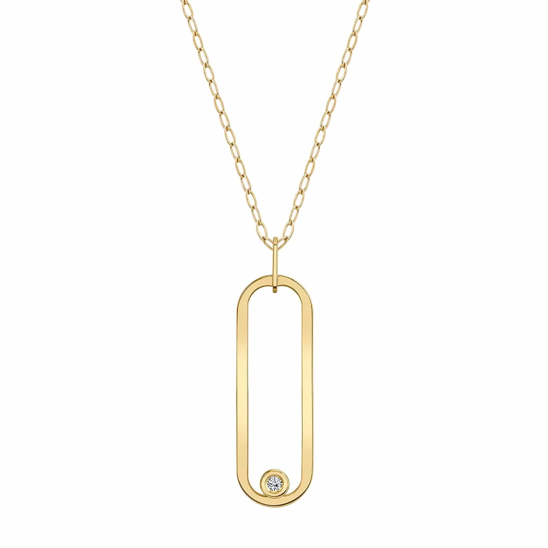 14 Karat Yellow Gold Open Oval Pendant Diamond Necklace