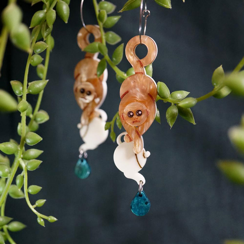 Monkey Dangle Earrings By Lost Kiwi Designs