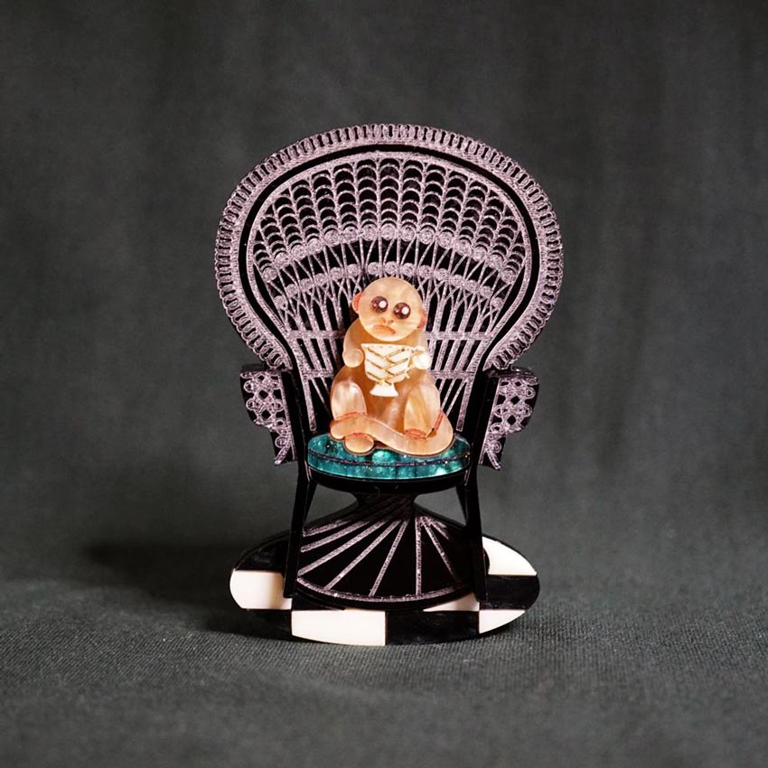 Monkey With Tea Brooch By Lost Kiwi Designs