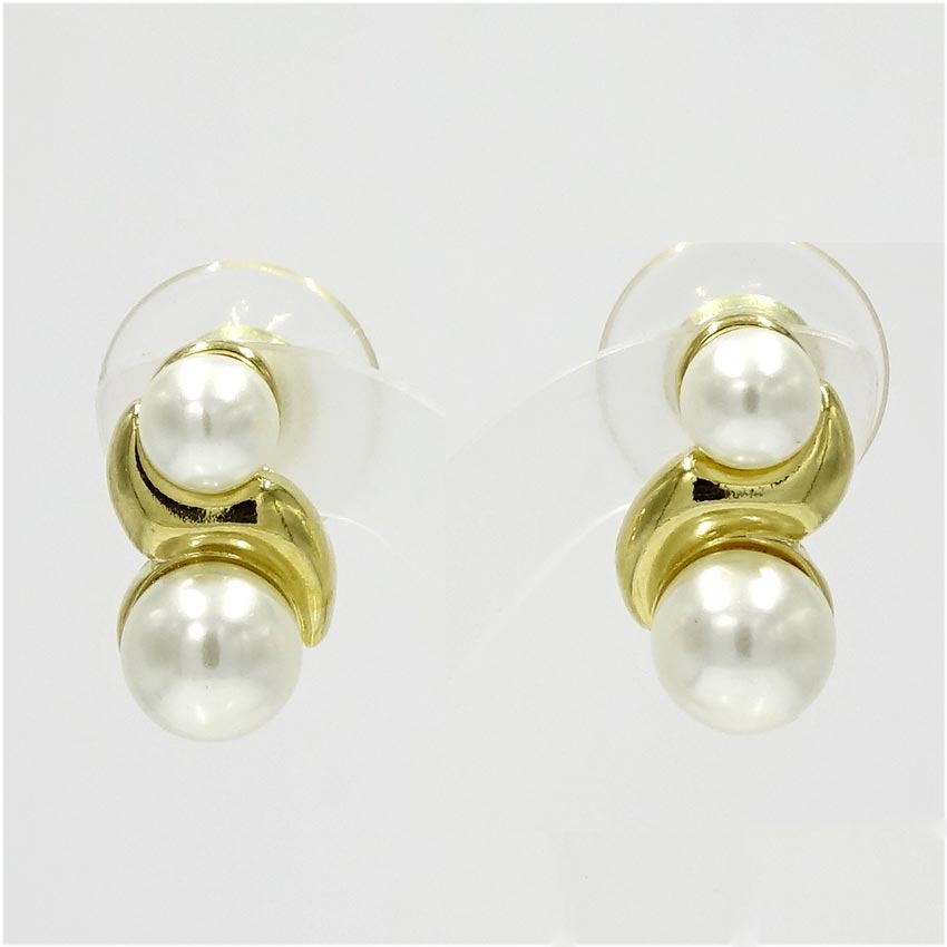Signed Napier Two Pearl Pierced Earrings